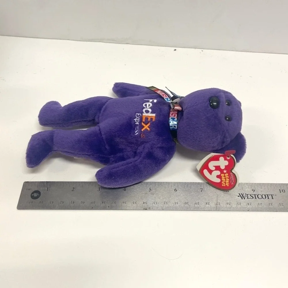 2006 Ty Beanie Babies NASCAR Denny Hamlin #11 Purple FedEx Bear Plush